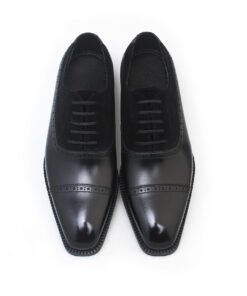 Alternative view of Cap Toe Oxford Brogue Shoes – Black Leather & Suede