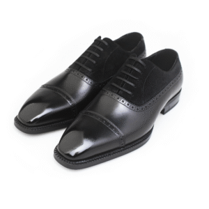 Cap Toe Oxford Brogue Shoes – Black Leather & Suede